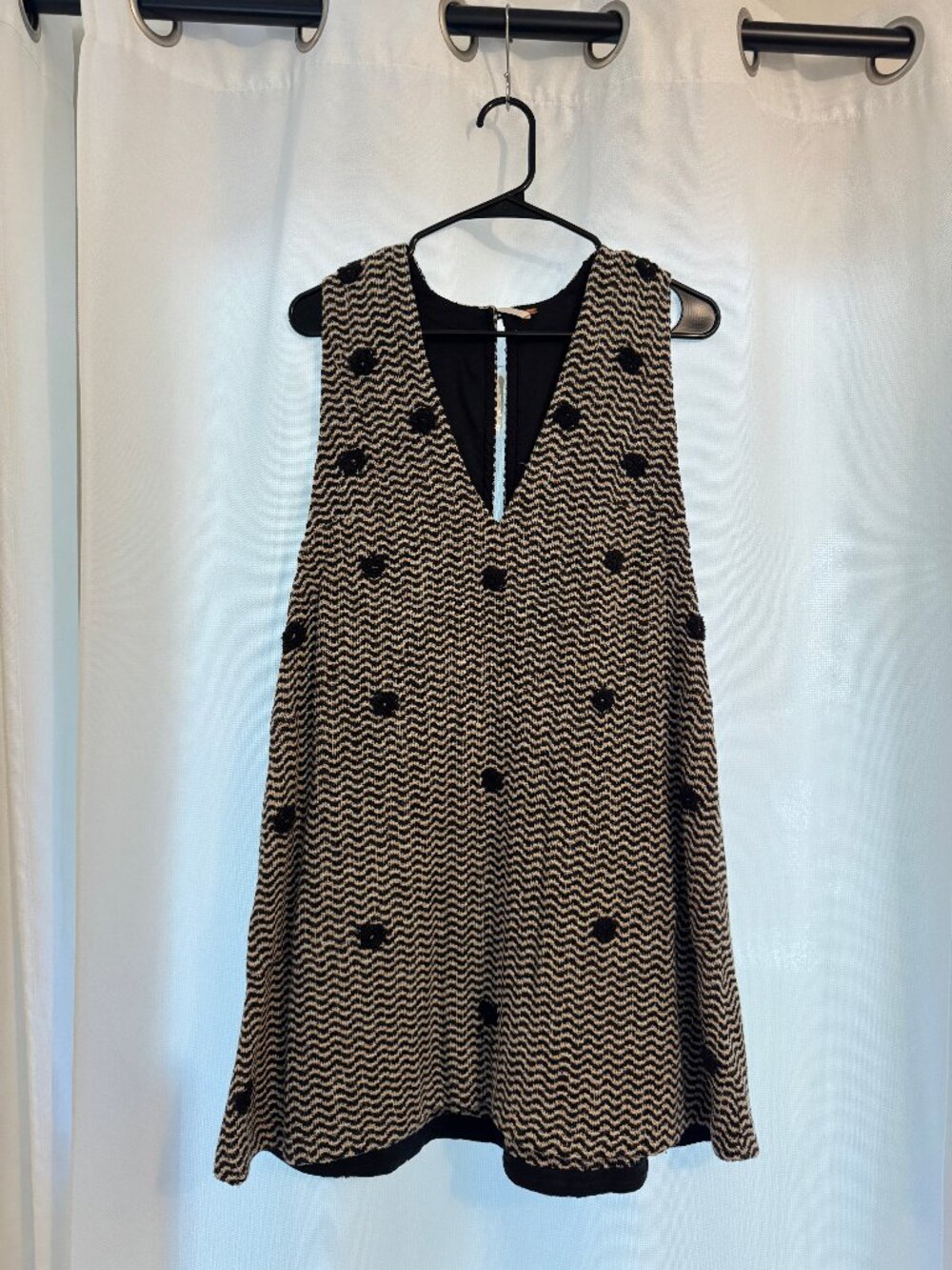 NWT Free People Mod Mini A-Line Dress Size S Woven Polka Dot V-Neck Pockets